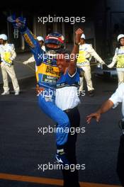 Michael Schumacher (GER) Benetton celebrate victory of championship with Flavio Briatore (ITA)