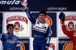 Damon Hill (GBR) Williams Renault 1st position celebrate on podium