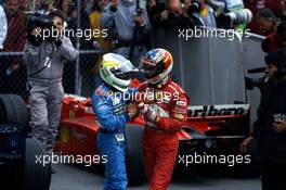Giancarlo Fisichella (ITA) Benetton 2nd position Michael Schumacher (GER) Ferrari 1st position celebrate podium
