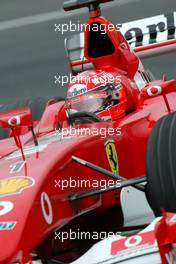 08.06.2002 Montreal, Kanada, F1 in Montreal, Training am Samstag, Michael Schumacher (Ferrari, F2002, Nr. 01) auf der Strecke, Formel 1 Grand Prix (GP) von Canada 2002, Ile Notre-Dame c xpb.cc - Email: info@xpb.cc, weitere Bilder auf der Datenbank: www.xpb.cc