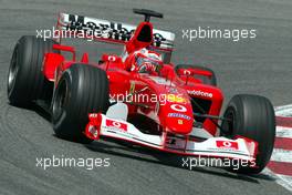 26.04.2002 Barcelona, Spanien, Barcelona, Training am Freitag, Rubens Barrichello (Ferrari) auf der Strecke, Formel 1 Grand Prix (GP) von Spanien 2002. c xpb.cc Email: info@xpb.cc, weitere Bilder auf der Datenbank: www.xpb.cc