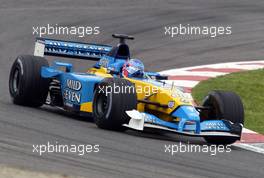 27.04.2002 Barcelona, Spanien, Barcelona, Training am Samstag, Jenson Button (Renault F1) auf der Strecke, Formel 1 Grand Prix (GP) von Spanien 2002. c xpb.cc Email: info@xpb.cc, weitere Bilder auf der Datenbank: www.xpb.cc
