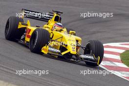 27.04.2002 Barcelona, Spanien, Barcelona, Training am Samstag, Takuma Sato (Jordan Honda) auf der Strecke, Formel 1 Grand Prix (GP) von Spanien 2002. c xpb.cc Email: info@xpb.cc, weitere Bilder auf der Datenbank: www.xpb.cc