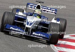26.04.2002 Barcelona, Spanien, Barcelona, Training am Freitag, Ralf Schumacher (BMW WilliamsF1) auf der Strecke, Formel 1 Grand Prix (GP) von Spanien 2002. c xpb.cc Email: info@xpb.cc, weitere Bilder auf der Datenbank: www.xpb.cc