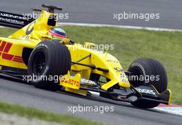 27.04.2002 Barcelona, Spanien, Barcelona, Training am Samstag, Takuma Sato (Jordan Honda) auf der Strecke, Formel 1 Grand Prix (GP) von Spanien 2002. c xpb.cc Email: info@xpb.cc, weitere Bilder auf der Datenbank: www.xpb.cc