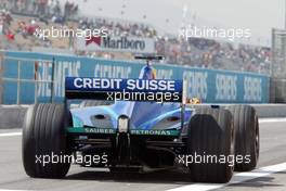 26.04.2002 Barcelona, Spanien, Barcelona, Training am Freitag, Nick Heidfeld (Sauber Patronas) auf der Strecke, Formel 1 Grand Prix (GP) von Spanien 2002. c xpb.cc Email: info@xpb.cc, weitere Bilder auf der Datenbank: www.xpb.cc
