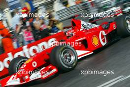 26.05.2002 Monte Carlo, Monaco, F1 in Monaco, Sonntag, WarmUp, Michael Schumacher (Ferrari) auf der Strecke, Formel 1 Grand Prix (GP) von Monaco 2002 in Monte Carlo, Monaco c xpb.cc Email: info@xpb.cc, weitere Bilder auf der Datenbank: www.xpb.cc
