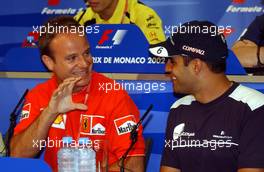 22.05.2002 Monte Carlo, Monaco, F1 in Monaco, Pressekonferenz der FIA am Mittwoch mit Rubens Barrichello (Ferrari), Juan Pablo Montoya (BMW Williams F1), Formel 1 Grand Prix (GP) von Monaco 2002 in Monte Carlo, Monaco c xpb.cc Email: info@xpb.cc, weitere Bilder auf der Datenbank: www.xpb.cc