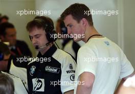 27.09.2002 Indianapolis, USA, F1 in Indianapolis, Freitag, Ralf Schumacher (BMW WilliamsF1) in der Box, 2002 SAP United States Grand Prix - (USGP, Formel 1, USA, Grand Prix, GP). c xpb.cc - weitere Bilder auf der Datenbank unter www.xpb.cc - Email: info@xpb.cc