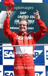 29.09.2002 Indianapolis, USA, F1 in Indianapolis, Sonntag 29.09.2002, Podium, Rubens Barrichello, 2002 SAP United States Grand Prix - (USGP, Formel 1, USA, Grand Prix, GP). c xpb.cc - weitere Bilder auf der Datenbank unter www.xpb.cc - Email: info@xpb.cc