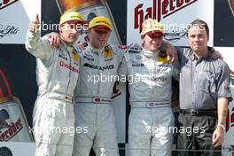 07.09.2003 Zeltweg, Österreich, Podium, Marcel Fässler (CHE), AMG-Mercedes, Portrait (1st, center), Bernd Schneider (GER), Vodafone AMG-Mercedes, Portrait (2nd, left), Christijan Albers (NED), Express-Service AMG-Mercedes, Portrait (3rd, right), and Gerhard Ungar (GER), Chief Designer AMG (far right) - DTM 2003 in Zeltweg, Grand-Prix-Kurs des A1-Ring, Österreich (Deutsche Tourenwagen Masters)  - Weitere Bilder auf www.xpb.cc, eMail: info@xpb.cc - Belegexemplare senden.  c Copyright: Kennzeichnung mit: Miltenburg / xpb.cc