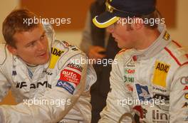 24.05.2003 Nürburg, Deutschland, Press Conference, Marcel Fässler (CHE), AMG-Mercedes, Portrait, talking with Martin Tomczyk (GER), S line Audi Junior Team, Portrait, discussing the qualifying result - DTM 2003 in Nürburg, Grand-Prix-Kurs des Nürburgring (Deutsche Tourenwagen Masters)  - Weitere Bilder auf www.xpb.cc, eMail: info@xpb.cc - Belegexemplare senden. c Copyright: Kennzeichnung mit: Miltenburg / xpb.cc