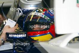 07.03.2003 Melbourne, Australien, MEL, Formel1, Freitag, 2tes freise Training (11-12am),  Juan-Pablo Montoya (Juan Pablo, CO, 03), BMW WilliamsF1 Team, in der Box (Pit) - Albert Park Circuit, (Fosters Australian Grand Prix 2003, Victoria, Australia, Formel 1, F1)  c Copyright: Photos mit - xpb.cc - kennzeichnen, weitere Bilder auf www.xpb.cc, eMail: info@xpb.cc - Belegexemplare senden.
