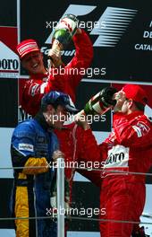 04.05.2003 Granollers, Spanien, BCN, Formel1, Sonntag, Podium, GP von Spanien, VO: Fernando Alonso (E, 08), Renault F1 Team, Michael Schumacher (D, Ferrari), RE: Rubens Barrichello (BR, Ferrari) - (Barcelona, Spanien, Spain, Circuit de Catalunya, Grand Prix of Spain 2003, Formel 1, F1)  - Weitere Bilder auf www.xpb.cc, eMail: info@xpb.cc - Belegexemplare senden. Abdruck ist honorarpflichtig. c Copyrightnachweis: xpb.cc