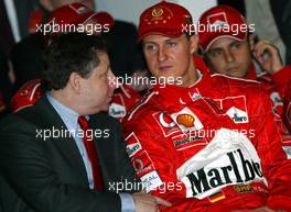 07.02.2003 Maranello, Italien, Ferrari, offizielle Formel1 Präsentation (Launch des F2003-GA), Scuderia Ferrari Marlboro, in der neuen Logistik-Halle auf dem Gelände von Ferrari, hier: Jean Todt (Teamchef, General Manager) und Michael Schumacher, Portrait - (Februar, Mugello, Italy, Formel 1, F1, 2003)  c Copyright: Photos mit - xpb.cc - kennzeichnen, weitere Bilder auf der Bilddatenbank