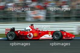 02.08.2003 Mannheim, Deutschland, F1 am Hockenheimring, Michael Schumacher (D, 01), Scuderia Ferrari Marlboro, F2003-GA, auf der Strecke (Track) - Samstag, Formel 1 Grand Prix (GP), Großer Preis von Deutschland 2003 (Länge 4.574m, Baden Württemberg) - Alle Bilder auf www.xpb.cc, eMail: info@xpb.cc - Abdruck ist honorarpflichtig. c Copyrightnachweis: xpb.cc