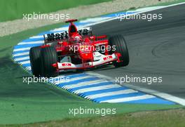 02.08.2003 Hockenheim, Deutschland, F1 am Hockenheimring, Michael Schumacher (D, 01), Scuderia Ferrari Marlboro, F2003-GA, auf der Strecke (Track) - Samstag, Formel 1 Grand Prix (GP), Großer Preis von Deutschland 2003 (Länge 4.574m, Baden Württemberg) - Alle Bilder auf www.xpb.cc, eMail: info@xpb.cc - Abdruck ist honorarpflichtig. c Copyrightnachweis: xpb.cc