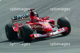 02.08.2003 Hockenheim, Deutschland, F1 am Hockenheimring, Michael Schumacher (D, 01), Scuderia Ferrari Marlboro, F2003-GA, auf der Strecke (Track) - Samstag, Formel 1 Grand Prix (GP), Großer Preis von Deutschland 2003 (Länge 4.574m, Baden Württemberg) - Alle Bilder auf www.xpb.cc, eMail: info@xpb.cc - Abdruck ist honorarpflichtig. c Copyrightnachweis: xpb.cc
