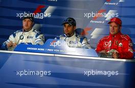 02.08.2003 Mannheim, Deutschland, F1 am Hockenheimring, Preko, Ralf Schumacher (D, BMW WilliamsF1), Juan-Pablo Montoya (CO, BMW WilliamsF1), Rubens Barrichello (BR, Ferrari) - Samstag, Formel 1 Grand Prix (GP), Großer Preis von Deutschland 2003 (Länge 4.574m, Baden Württemberg) - Alle Bilder auf www.xpb.cc, eMail: info@xpb.cc - Abdruck ist honorarpflichtig. c Copyrightnachweis: xpb.cc