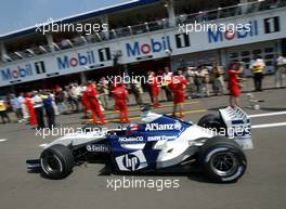 02.08.2003 Mannheim, Deutschland, F1 am Hockenheimring, Juan-Pablo Montoya (CO, BMW WilliamsF1) - Samstag, Formel 1 Grand Prix (GP), Großer Preis von Deutschland 2003 (Länge 4.574m, Baden Württemberg) - Alle Bilder auf www.xpb.cc, eMail: info@xpb.cc - Abdruck ist honorarpflichtig. c Copyrightnachweis: xpb.cc