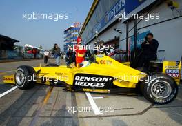 18.04.2003 Imola, San Marino, SM, Formel1, Freitag, Giancarlo Fisichella (I, 11), Jordan Ford, fährt aus der Box (Pit) - (Imola, Autodromo Enzo e Dino Ferrari, 4,933 km - Grand Prix of San Marino 2003, Formel 1, F1)  - Weitere Bilder auf www.xpb.cc, eMail: info@xpb.cc - Belegexemplare senden. Abdruck ist honorarpflichtig. c Copyrightnachweis: xpb.cc