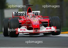 19.04.2003 Imola, San Marino, SM, Formel1, Samstag, Rubens Barrichello (BR, 02), Scuderia Ferrari Marlboro, F2002, auf der Strecke (Track)  - (Imola, Autodromo Enzo e Dino Ferrari, 4,933 km - Grand Prix of San Marino 2003, Formel 1, F1)  - Weitere Bilder auf www.xpb.cc, eMail: info@xpb.cc - Belegexemplare senden. Abdruck ist honorarpflichtig. c Copyrightnachweis: xpb.cc