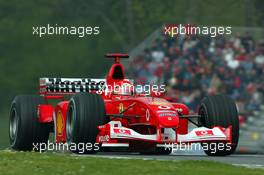 19.04.2003 Imola, San Marino, SM, Formel1, Samstag, Michael Schumacher (D, 01), Scuderia Ferrari Marlboro, F2002, auf der Strecke (Track) - (Imola, Autodromo Enzo e Dino Ferrari, 4,933 km - Grand Prix of San Marino 2003, Formel 1, F1)  - Weitere Bilder auf www.xpb.cc, eMail: info@xpb.cc - Belegexemplare senden. Abdruck ist honorarpflichtig. c Copyrightnachweis: xpb.cc