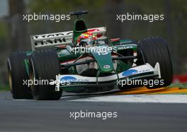 19.04.2003 Imola, San Marino, SM, Formel1, Samstag, Qualifying, Antonio Pizzonia (BR, 15), Jaguar Racing, R4, auf der Strecke (Track) - (Imola, Autodromo Enzo e Dino Ferrari, 4,933 km - Grand Prix of San Marino 2003, Formel 1, F1)  - Weitere Bilder auf www.xpb.cc, eMail: info@xpb.cc - Belegexemplare senden. Abdruck ist honorarpflichtig. c Copyrightnachweis: xpb.cc