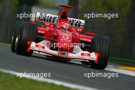 19.04.2003 Imola, San Marino, SM, Formel1, Samstag, Qualifying, Michael Schumacher (D, 01), Scuderia Ferrari Marlboro, F2002, auf der Strecke (Track) - (Imola, Autodromo Enzo e Dino Ferrari, 4,933 km - Grand Prix of San Marino 2003, Formel 1, F1)  - Weitere Bilder auf www.xpb.cc, eMail: info@xpb.cc - Belegexemplare senden. Abdruck ist honorarpflichtig. c Copyrightnachweis: xpb.cc