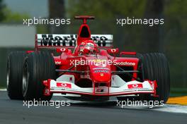 19.04.2003 Imola, San Marino, SM, Formel1, Samstag, Michael Schumacher (D, 01), Scuderia Ferrari Marlboro, F2002, auf der Strecke (Track) - (Imola, Autodromo Enzo e Dino Ferrari, 4,933 km - Grand Prix of San Marino 2003, Formel 1, F1)  - Weitere Bilder auf www.xpb.cc, eMail: info@xpb.cc - Belegexemplare senden. Abdruck ist honorarpflichtig. c Copyrightnachweis: xpb.cc