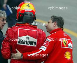 20.04.2003 Imola, San Marino, SM, Formel1, Sonntag (Ostern), Rennen, Jean Todt (Ferrari, Teamchef, General Manager, GES), Portrait begleitet Michael Schumacher (D, Ferrari) - (Imola, Autodromo Enzo e Dino Ferrari, 4,933 km - Grand Prix of San Marino 2003, Formel 1, F1)  - Weitere Bilder auf www.xpb.cc, eMail: info@xpb.cc - Belegexemplare senden. Abdruck ist honorarpflichtig. c Copyrightnachweis: xpb.cc