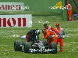 20.04.2003 Imola, San Marino, SM, Formel1, Sonntag (Ostern), Rennen, Jos Verstappen (NL, 19), Minardi Cosworth, PS03, auf der Strecke (Track) mit einem Ausfall - (Imola, Autodromo Enzo e Dino Ferrari, 4,933 km - Grand Prix of San Marino 2003, Formel 1, F1)  - Weitere Bilder auf www.xpb.cc, eMail: info@xpb.cc - Belegexemplare senden. Abdruck ist honorarpflichtig. c Copyrightnachweis: xpb.cc