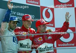 14.09.2003 Monza, Italien, F1 in Monza, Sonntag, VIP, Podium, Juan-Pablo Montoya (CO, BMW WilliamsF1), Michael Schumacher (D, Ferrari), Rubens Barrichello (BR, Ferrari) - Formel 1 Grand Prix (GP) von Italien 2003 (Autodromo Nazionale Monza, Italy) - Weitere Bilder auf www.xpb.cc, eMail: info@xpb.cc - Belegexemplare senden. Abdruck ist honorarpflichtig. c Copyrightnachweis: xpb.cc