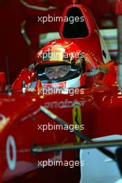 27.09.2003 Indianapolis, USA, F1 in Indy (USA), Samstag, Training am Morgen, Michael Schumacher (D, 01, F2003-GA), Scuderia Ferrari Marlboro, fährt aus der Box (Pit) - 2003 United States Grand Prix (Indianapolis Motor Speedway, USGP, Formel 1, Brickyard) - Weitere Bilder auf www.xpb.cc, eMail: info@xpb.cc - Belegexemplare senden. Abdruck ist honorarpflichtig. c Copyrightnachweis: xpb.cc