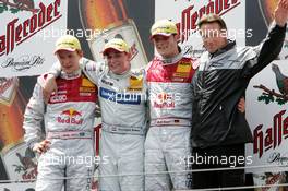 02.05.2004 Estoril, Portugal,  DTM, Sunday, Podium, Christijan Albers (NED), DaimlerChrysler Bank AMG-Mercedes, Portrait (1st, center), Mattias Ekström (SWE), Audi Sport Team Abt, Portrait (2nd, left), Martin Tomczyk (GER), Audi Sport Team Abt, Portrait (3rd, right) - DTM Season 2004 at Circuito do Estoril (Deutsche Tourenwagen Masters, Portugal)