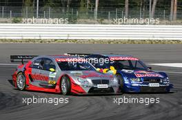 03.10.2004 Hockenheim, Germany,  DTM, Sunday, Bernd Schneider (GER), Vodafone AMG-Mercedes, AMG-Mercedes C-Klasse and Martin Tomczyk (GER), Audi Sport Team Abt, Audi A4 DTM, fighting for position - DTM Season 2004 at Hockenheimring Baden-Württemberg (Deutsche Tourenwagen Masters)