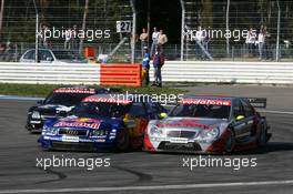 03.10.2004 Hockenheim, Germany,  DTM, Sunday, Bernd Schneider (GER), Vodafone AMG-Mercedes, AMG-Mercedes C-Klasse and Martin Tomczyk (GER), Audi Sport Team Abt, Audi A4 DTM, fighting for position - DTM Season 2004 at Hockenheimring Baden-Württemberg (Deutsche Tourenwagen Masters)