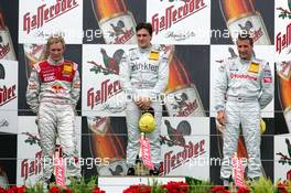 01.08.2004 Nürburg, Germany,  DTM, Sunday, Podium, Gary Paffett (GBR), C-Klasse AMG-Mercedes, Portrait (1st, center), Mattias Ekström (SWE), Audi Sport Team Abt, Portrait (2nd, left) and Bernd Schneider (GER), Vodafone AMG-Mercedes, Portrait (3rd, right) - DTM Season 2004 at Nürburgring (Deutsche Tourenwagen Masters)