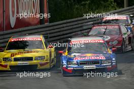 27.06.2004 Nürnberg, Germany,  DTM, Sunday, Christian Abt (GER), Audi Sport Team Abt Sportsline, Audi A4 DTM, lets Mattias Ekström (SWE), Audi Sport Team Abt, Audi A4 DTM, who already pitted, pass easily - DTM Season 2004 at Norisring (Deutsche Tourenwagen Masters)