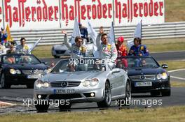 08.08.2004 Oschersleben, Germany,  DTM, Sunday, Driver parade with Christijan Albers (NED), DaimlerChrysler Bank AMG-Mercedes, Portrait and Bernd Schneider (GER), Vodafone AMG-Mercedes, Portrait, in the first car - DTM Season 2004 at Motopark Oschersleben (Deutsche Tourenwagen Masters)