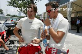 18.07.2004 Shanghai, China,  DTM, Sunday, Heinz-Harald Frentzen (GER), OPC Team Holzer, Portrait (left) and Timo Scheider (GER), OPC Team Holzer, Portrait (right) - DTM Season 2004 at Pu Dong Street Circuit Shanghai (Deutsche Tourenwagen Masters)