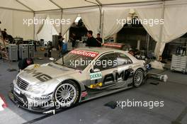 15.07.2004 Shanghai, China,  DTM, Thursday, The car of Jean Alesi (FRA), AMG-Mercedes, AMG-Mercedes C-Klasse, in the pitbox tent of the HWA team - DTM Season 2004 at Pu Dong Street Circuit Shanghai (Deutsche Tourenwagen Masters)