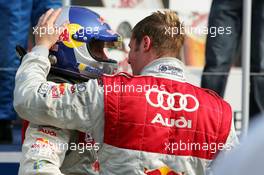 05.09.2004 Zandvoort, The Netherlands,  DTM, Sunday, Martin Tomczyk (GER), Audi Sport Team Abt (2nd, right), congratulates Mattias Ekström (SWE), Audi Sport Team Abt, Portrait (1st, left) - DTM Season 2004 at Circuit Park Zandvoort (Deutsche Tourenwagen Masters)