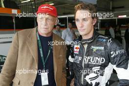 01.05.2004 Brno, Czech Republic, Saturday, April, Niki Lauda with his son  Mathias Lauda, AUT, Euro 3000 Traini Racing- SUPERFUND EURO 3000 Championship, CZE - SUPERFUND Copyright Free