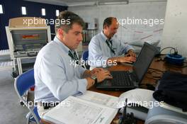10.09.2004 Dijon, France, Friday 10 September 2004, Fabrizio Nosco, ITA, Technical Delegate (front) and Fabrizio Fondacci, ITA, Race Director (rear), at work - SUPERFUND EURO 3000 Championship Rd 7, Circuit Dijon-Prenois, France, FRA - SUPERFUND COPYRIGHT FREE editorial use only