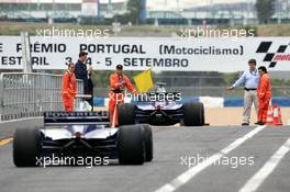 29.05.2004 Estoril, Portugal, Saturday 29 May 2004, Cars leaving the pitlane to go out for the first free practice - SUPERFUND EURO 3000 Championship Rd 2, Estoril, Portugal, PRT - SUPERFUND COPYRIGHT FREE editorial use only