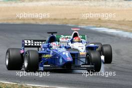 30.05.2004 Estoril, Portugal, Sunday 30 May 2004, Maxime Hodencq, BEL, GP Racing, locking up under breaking while being attacked from the back by Norbert Siedler, AUT, ADM Motorsport, track, action - SUPERFUND EURO 3000 Championship Rd 2, Estoril, Portugal, PRT - SUPERFUND COPYRIGHT FREE editorial use only