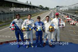 26.06.2004 Monza, Italy, Saturday 26 June 2004, All of the Italian drivers of the SUPERFUND EURO 3000 championship togerther at their first home race at Monza - SUPERFUND EURO 3000 Championship Rd 4, Monza, Italy, ITA - SUPERFUND COPYRIGHT FREE editorial use only