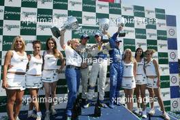 27.06.2004 Monza, Italy, Sunday 27 June 2004, 1st place Nicky Pastorelli, NED, Draco Racing Jr. Team, 2nd place Chistiano Rocha, BRA, Zele Racing and 3rd place Fabrizio Del Monte, ITA, GP Racing - SUPERFUND EURO 3000 Championship Rd 4, Monza, Italy, ITA - SUPERFUND COPYRIGHT FREE editorial use only