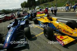 17.07.2004 Spa, Belgium, Saturday 17 July 2004, The cars in await scruteneering - SUPERFUND EURO 3000 Championship Rd 5, Spa Francorchamps, Belgium, BEL - SUPERFUND COPYRIGHT FREE editorial use only